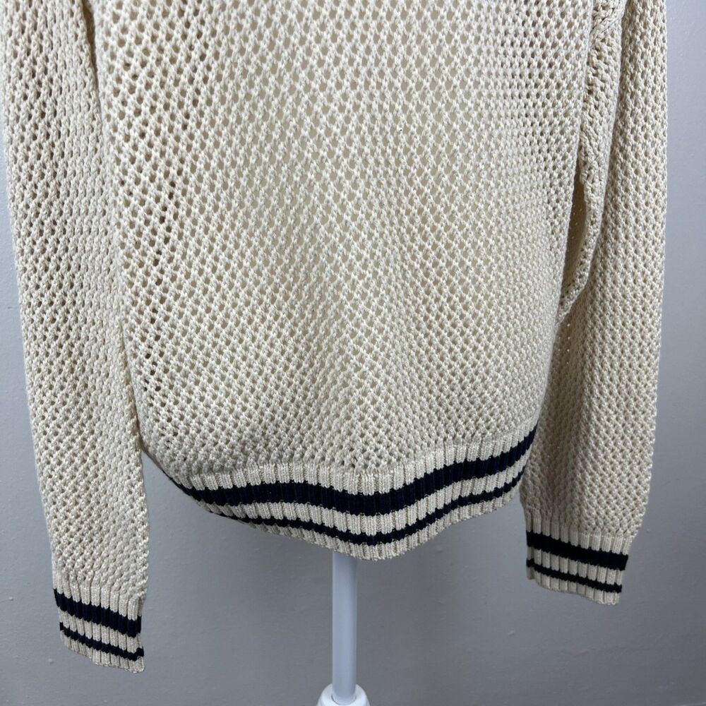 Arizona Sweater Women Large Beach Blue Varsity Pullover V-Neck Open Knit Casual - Picture 12 of 13